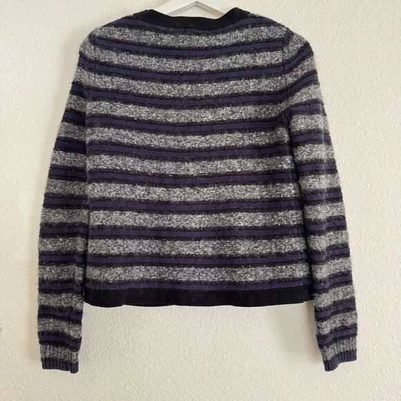 Karen Millen Cardigan Sz 4 Gray Black Blue Striped Cotton Mohair Blend Zip Pocke - Picture 10 of 11